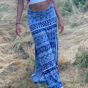 Blue & White Aztec Maxi Skirt — Festival Boho Vibes!